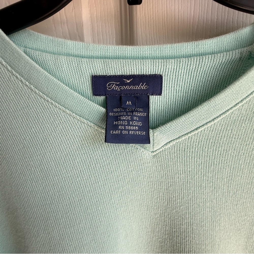 Faconnable Mint Green V-Neck Cotton Sweater